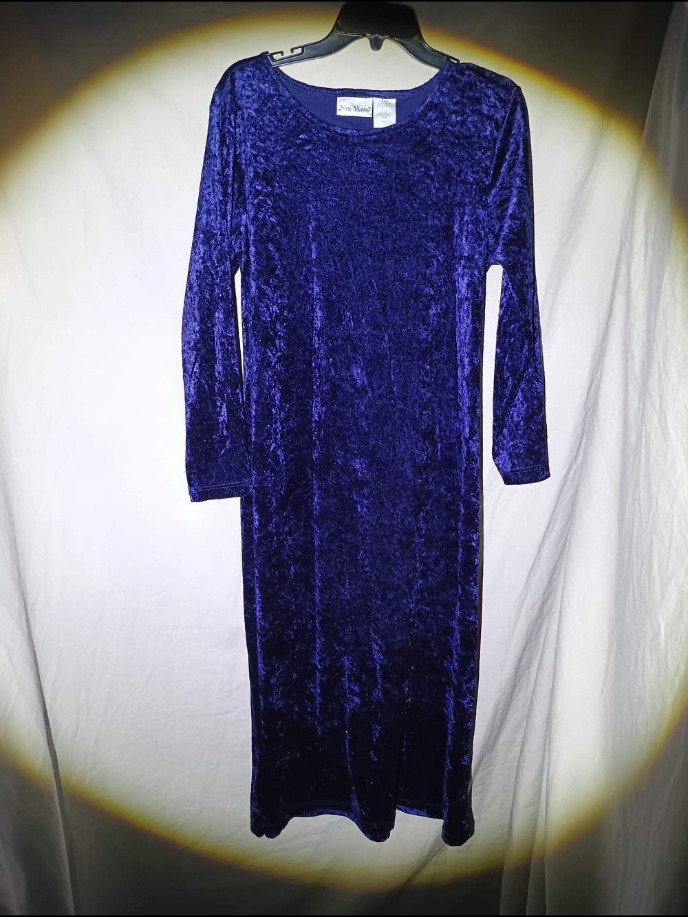 Vintage New Visions Dark Blue Crushed Velvet Maxi Dress M